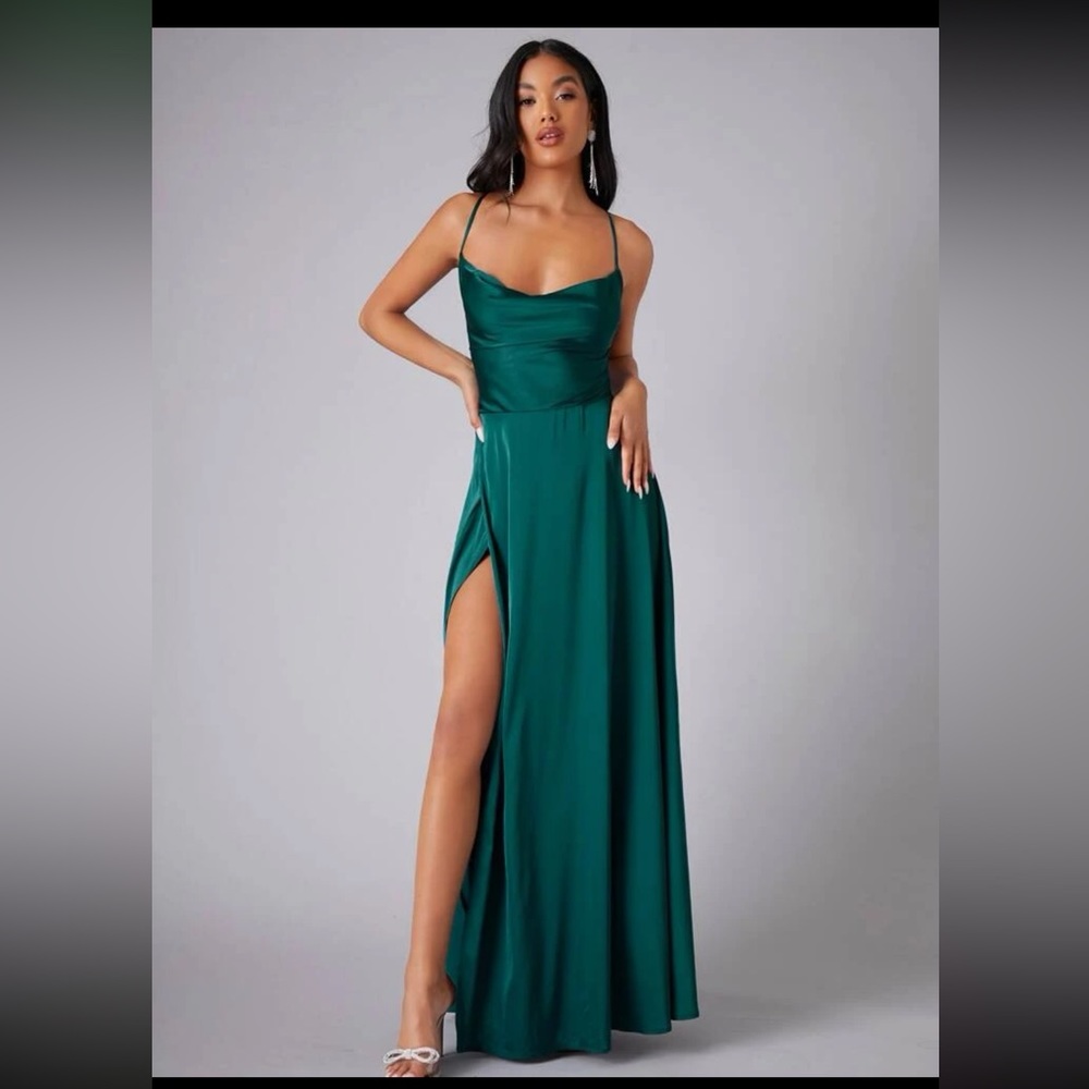Shein Belle Crisscross Backless Wrap Satin Prom Bridesmaid Dress